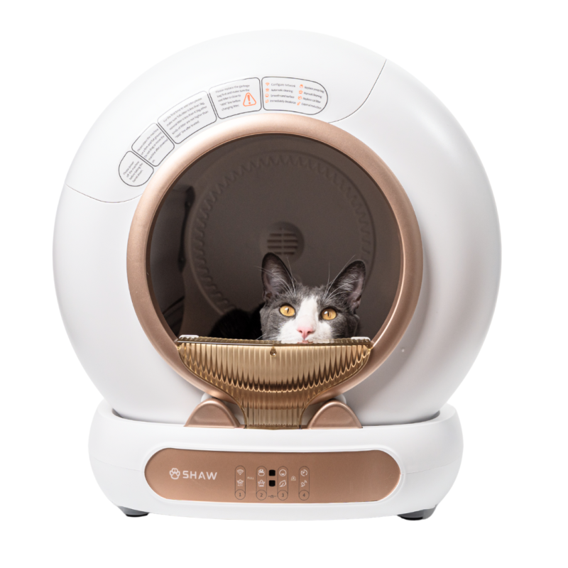 Litiera automata smart SHAW® V4 pentru pisici, auto-curatare, eliminare mirosuri prin ionizare, aplicatie mobila, 9L