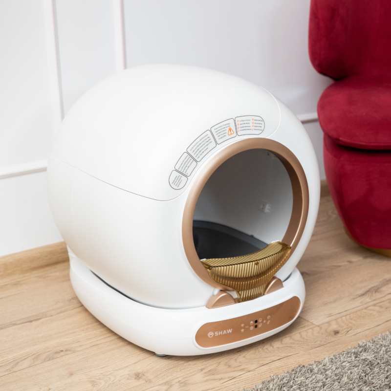 Litiera automata smart SHAW® V4 pentru pisici, auto-curatare, eliminare mirosuri prin ionizare, aplicatie mobila, 9L