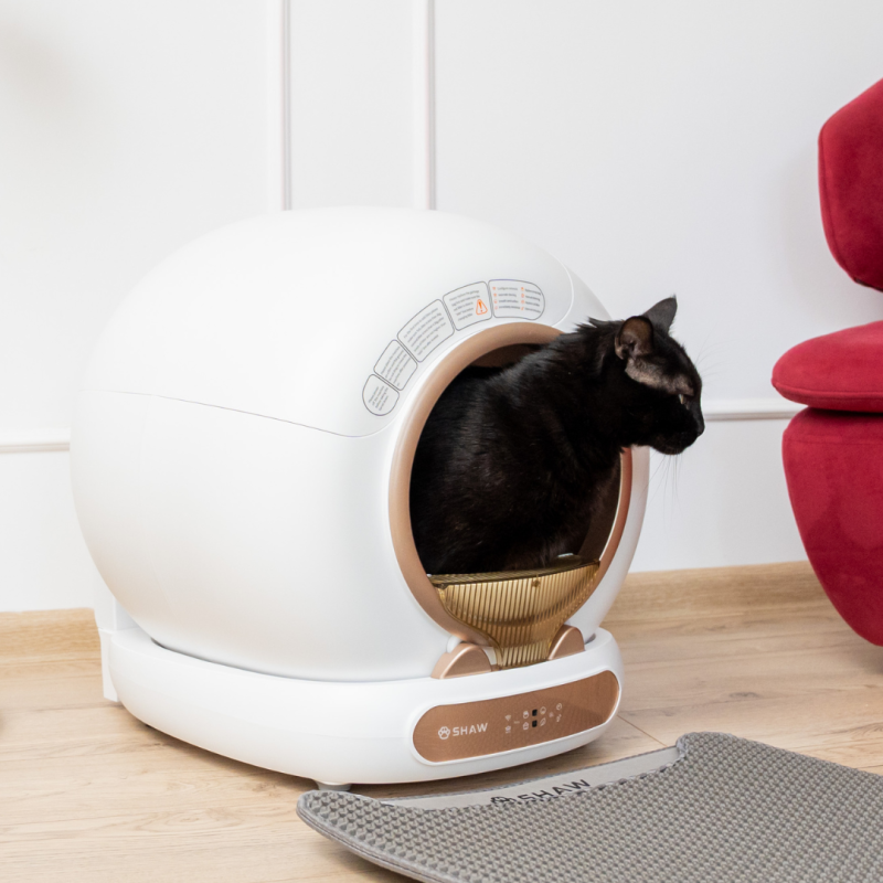 Litiera automata smart SHAW® V4 pentru pisici, auto-curatare, eliminare mirosuri prin ionizare, aplicatie mobila, 9L