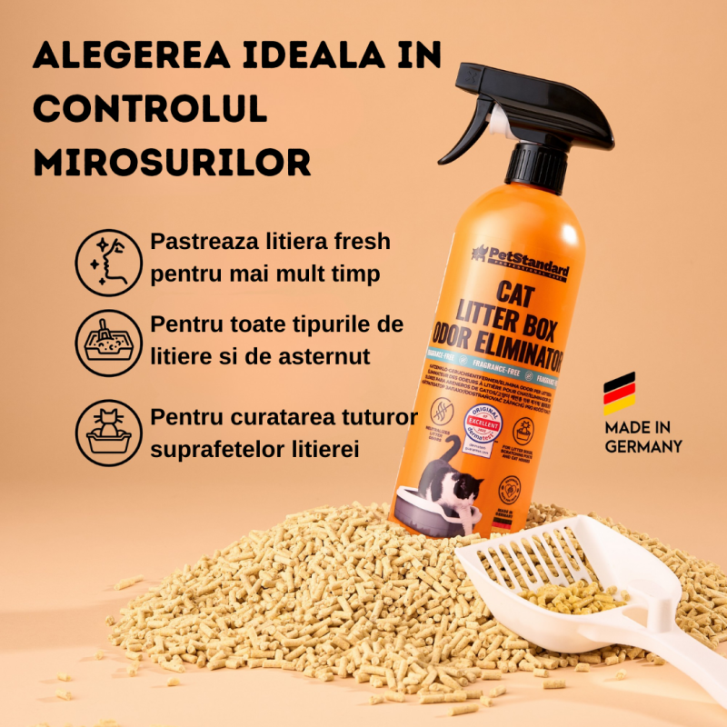 Solutie Profesionala Enzimatica pentru Eliminarea Mirosului de Urina, pentru Curatare Litiera, fara parfum, 750 ml