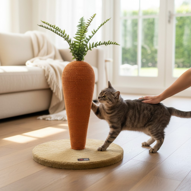 Stalp pentru zgariat pisici in forma de morcov, din MDF, cu sisal de 6 mm, inaltime 42 cm