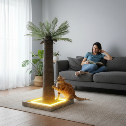 Stalp tip Palmier cu sisal de zgariat pentru pisici, lumina LED, MDF, stabil, inaltime 92 cm