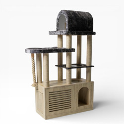 Ansamblu de catarat pentru pisici cu dulap pentru litiera, inaltime 200 cm, MDF premium, model Bodrum