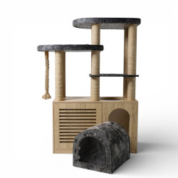 Ansamblu de catarat pentru pisici cu dulap pentru litiera, inaltime 200 cm, MDF premium, model Bodrum