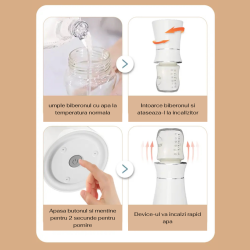 RESIGILAT Incalzitor biberon portabil Kindy, fara fir, electric, adaptoare pentru biberoane, USB, Alb
