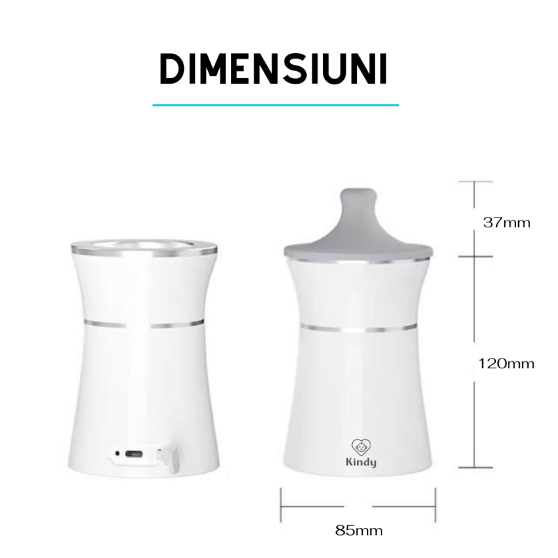 RESIGILAT Incalzitor biberon portabil Kindy, fara fir, electric, adaptoare pentru biberoane, USB, Alb