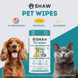 Servetele umede cu clorhexidina pentru caini si pisici, SHAW, Dezinfectare si hidratare zilnica