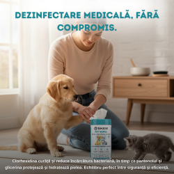 Servetele umede cu clorhexidina pentru caini si pisici, SHAW, Dezinfectare si hidratare zilnica