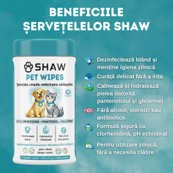Servetele umede cu clorhexidina pentru caini si pisici, SHAW, Dezinfectare si hidratare zilnica
