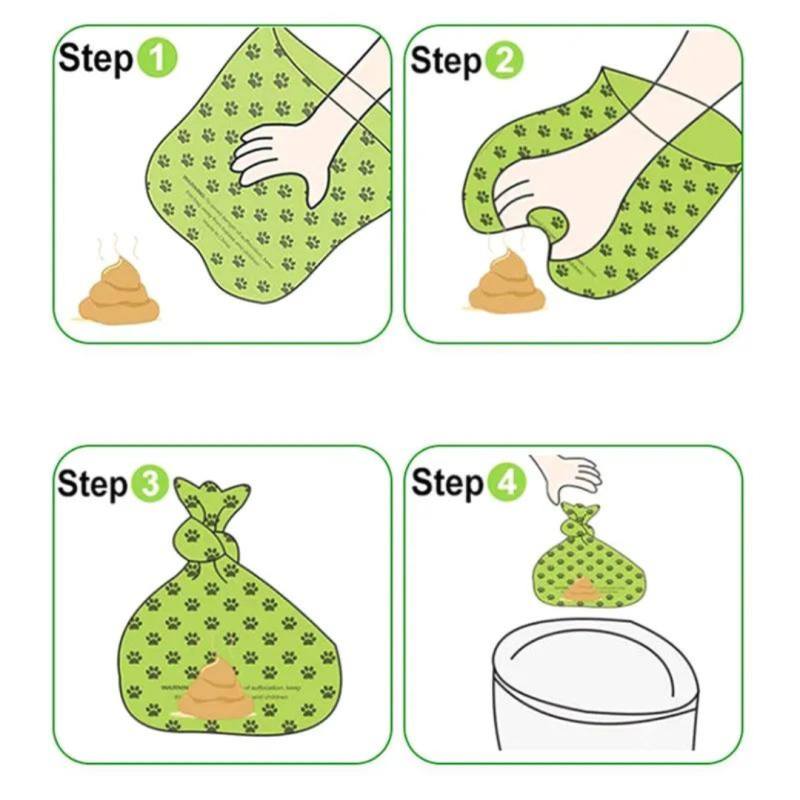 Set 4 role saci de gunoi, 15 buc/rola, pentru caini/pisici, biodegradabile, verde