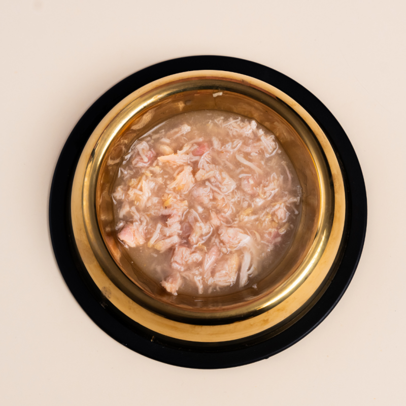 Hrana umeda premium SHAW pentru pisici adulte si mofturoase cu piept de pui maruntit in supa, fara cereale, 80g