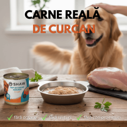 Hrană umedă premium pentru câini SHAW, Piept de Curcan Mărunțit în Supă, hrană completă, fără cereale, 200 g