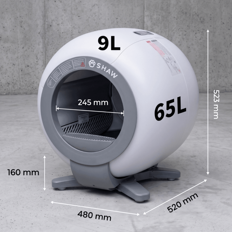 Litiera automata smart SHAW® LUNA pentru pisici, auto-curatare, izolare mirosuri, aplicatie mobila, 9L