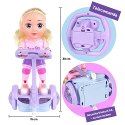 Papusa cu roti si telecomanda Balance RC, rotire 360, muzica si lumini interactive, mov