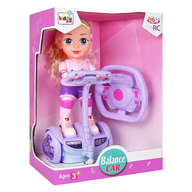 Papusa cu roti si telecomanda Balance RC, rotire 360, muzica si lumini interactive, mov