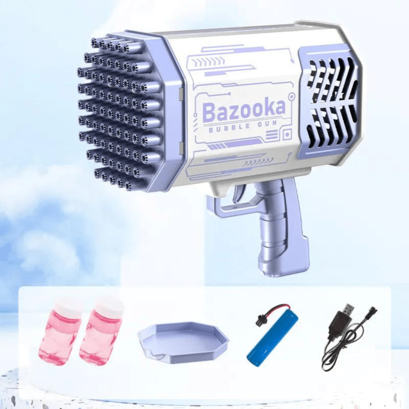 Pistol de baloane sapun, Bazooka Kindy, mov, reincarcabil, 2 sticlute lichid baloane