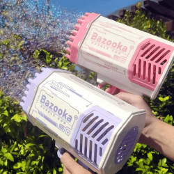 Pistol de baloane sapun, Bazooka Kindy, mov, reincarcabil, 2 sticlute lichid baloane