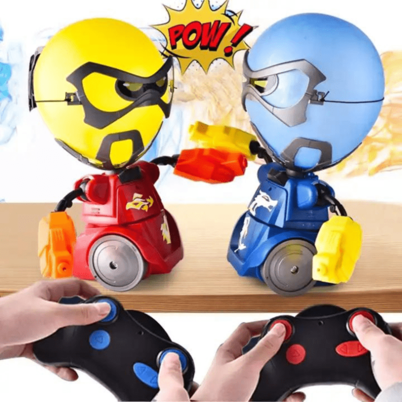 Set 2 Roboti de lupta cu cap din balon, pentru copii, Kindy, control telecomanda, baloane de schimb + Cadou extra 20 baloane