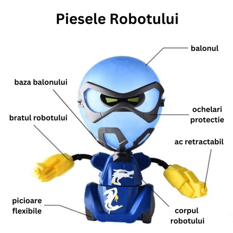 Set 2 Roboti de lupta cu cap din balon, pentru copii, Kindy, control telecomanda, baloane de schimb + Cadou extra 20 baloane
