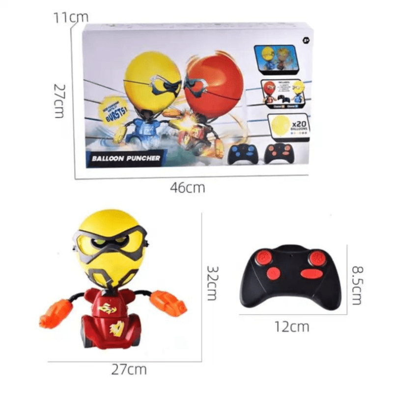 Set 2 Roboti de lupta cu cap din balon, pentru copii, Kindy, control telecomanda, baloane de schimb + Cadou extra 20 baloane