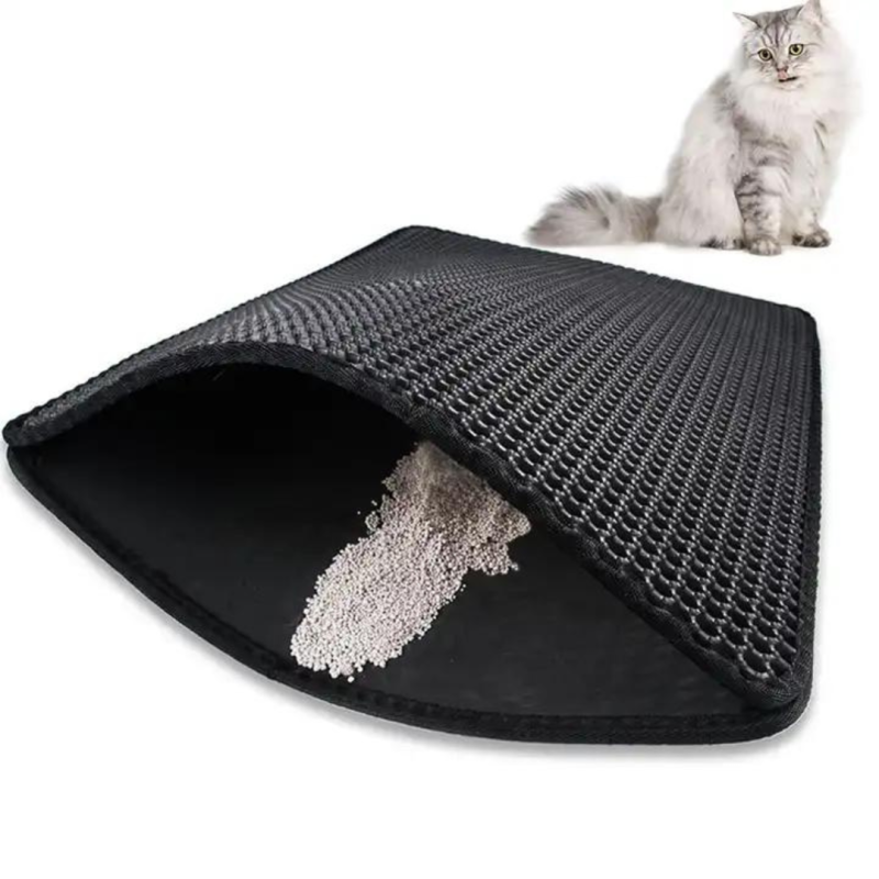 Covoras colector de nisip pentru litiera pisicii, negru, PVC