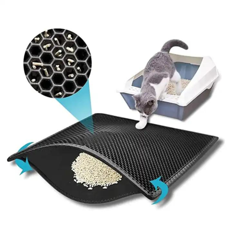 Covoras colector de nisip pentru litiera pisicii, negru, PVC