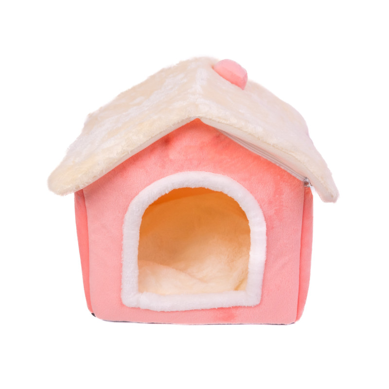 Casuta textila pliabila SHAW®, pentru caini si pisici, calduroasa, 40x32 x35 cm, roz