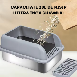 Litiera inox SHAW® XL pentru pisici, cu prag si lopatica incluse, usor de curatat, rezistenta