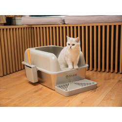 Litiera inox SHAW® XL pentru pisici, cu prag si lopatica incluse, usor de curatat, rezistenta