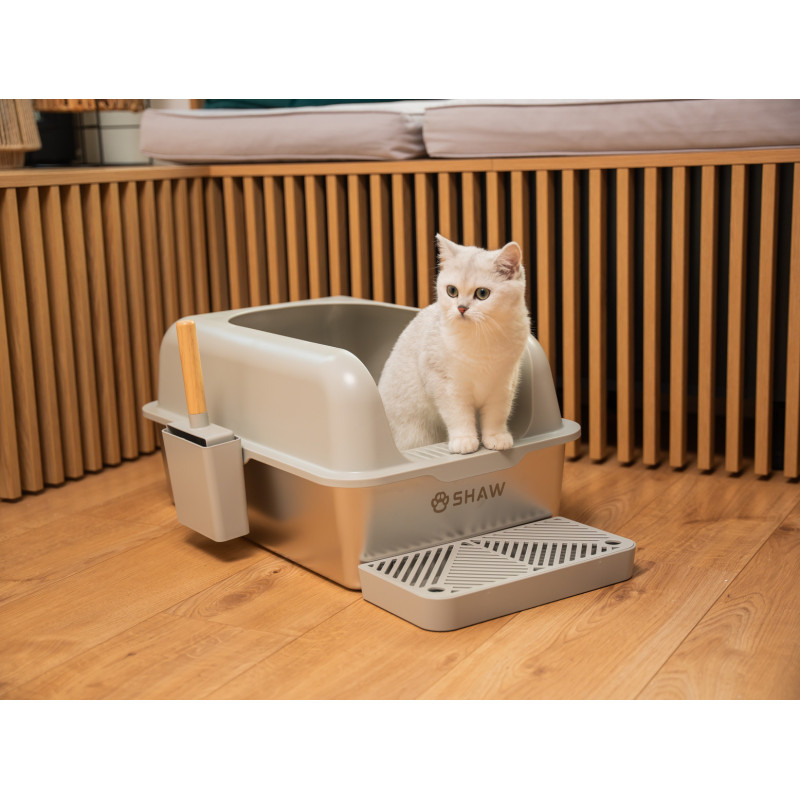 Litiera inox SHAW® XL pentru pisici, cu prag si lopatica incluse, usor de curatat, rezistenta