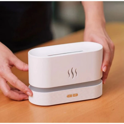 Difuzor aromaterapie si umidificator cu efect flacara ALB, Ultrasunete, 180 ml, 10 ore