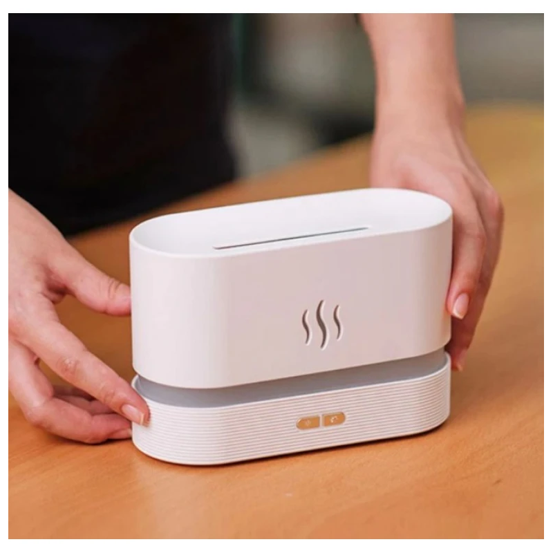 Difuzor aromaterapie si umidificator cu efect flacara ALB, Ultrasunete, 180 ml, 10 ore