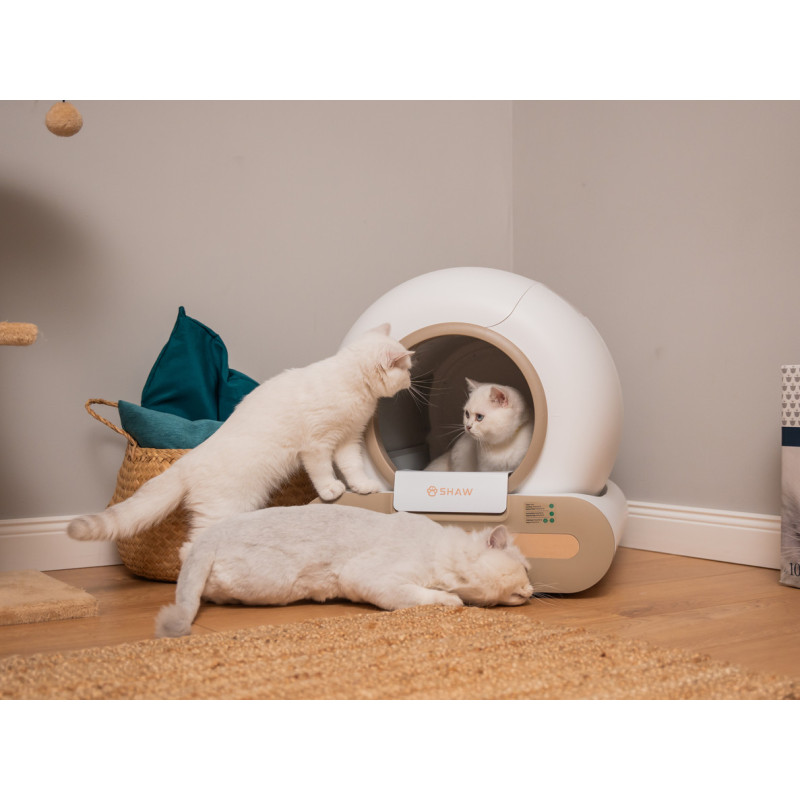Litiera automata smart SHAW® Plus, pentru pisici, auto-curatare, eliminare mirosuri, aplicatie mobila, 9L