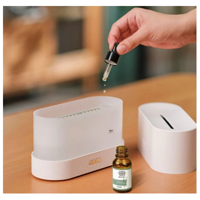 Difuzor aromaterapie si umidificator cu efect flacara ALB, Ultrasunete, 180 ml, 10 ore