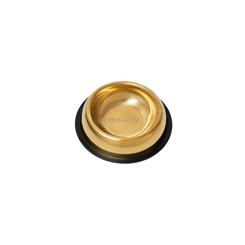 Castron din inox tip bol pentru caini si pisici SHAW, 16 cm, auriu
