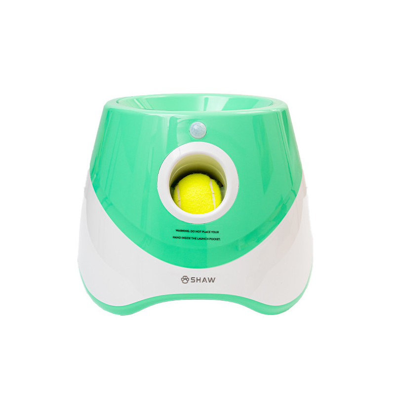 Aruncator automat de mingi tip lansator pentru caini, SHAW, incarcare USB, senzor miscare, 3 mingi incluse