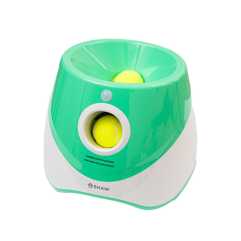 Aruncator automat de mingi tip lansator pentru caini, SHAW, incarcare USB, senzor miscare, 3 mingi incluse