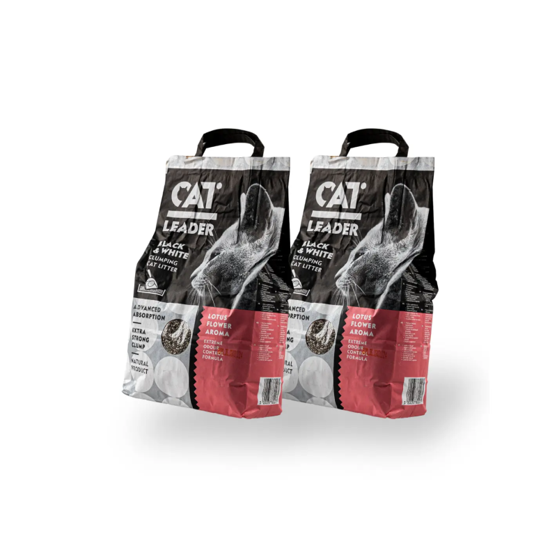Set 2 x Nisip litiera pisici CAT LEADER 5L, bentonita cu parfum discret de floare de lotus, aglomerare rapida